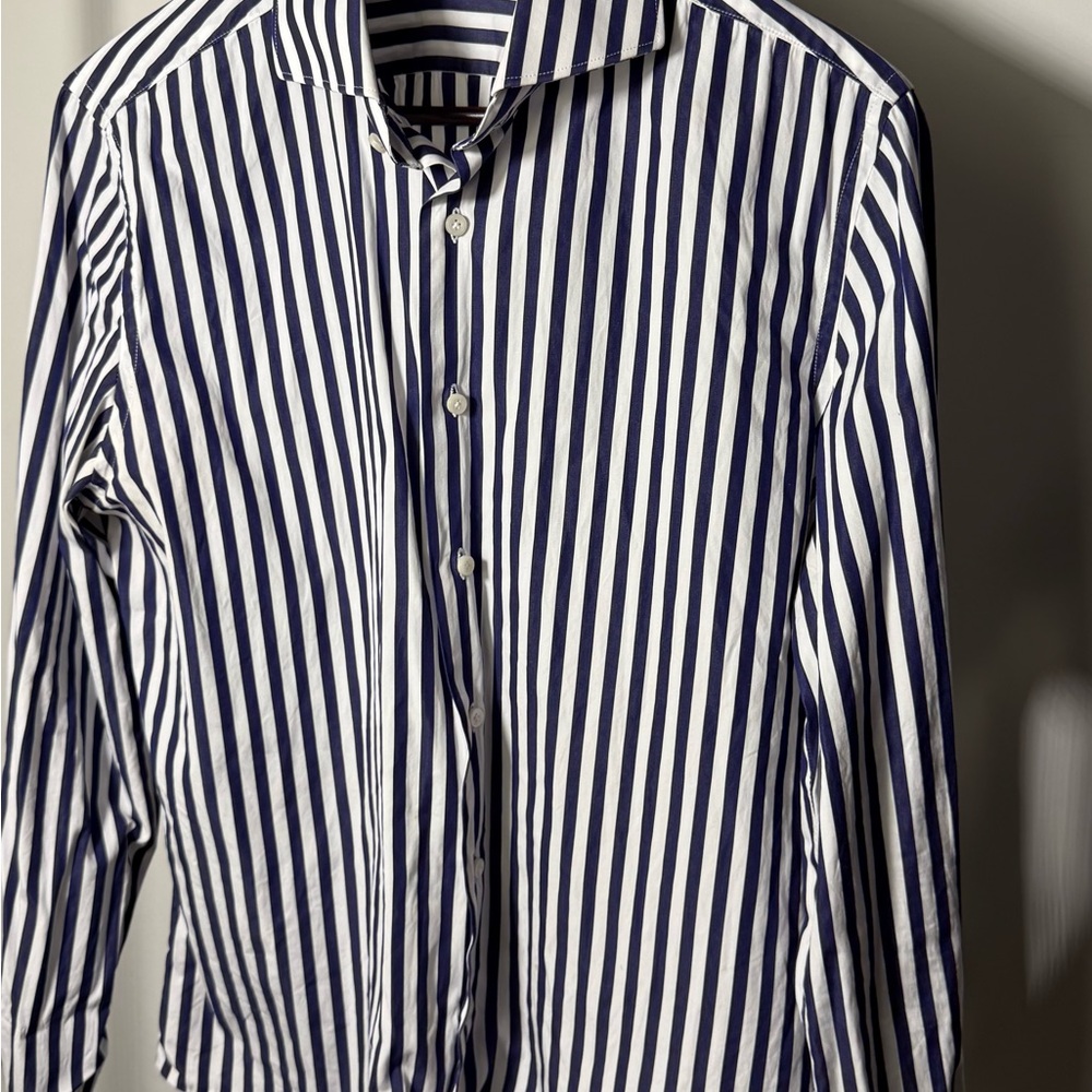 Suit Supply Egyptian Cotton Men's Blue and White Striped Shirt Large